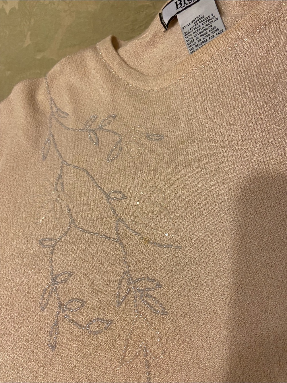 BICE Women’s Light Beige Embroidered Long Sleeve Top size 2X